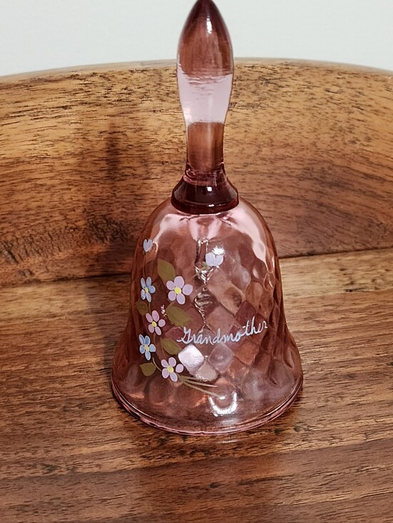 Fenton Other - Fenton Pink Diamond Glass Bell  Painted Flower Signed Marshall 4.5” Grandmother